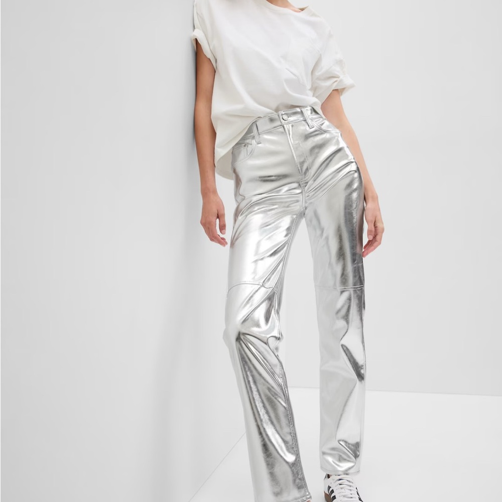Silver Straight Leg Metallic Pants